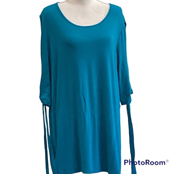 Vision Cold Shoulder Long Jersey Top in Teal, Size 2X - Picture 1 of 5